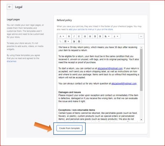 How to create policies on shopify store step-4 How to create policies on shopify store step-4