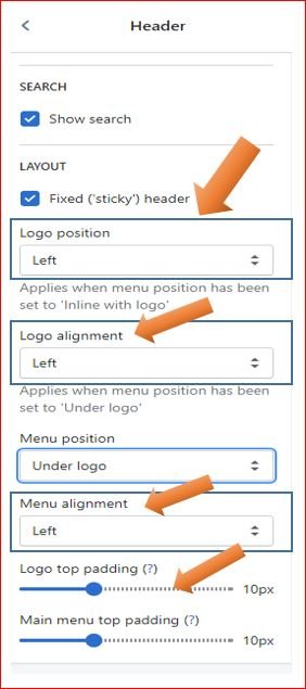 How to tweak header settings (logo inline navigation padding) in Shopify store step-4