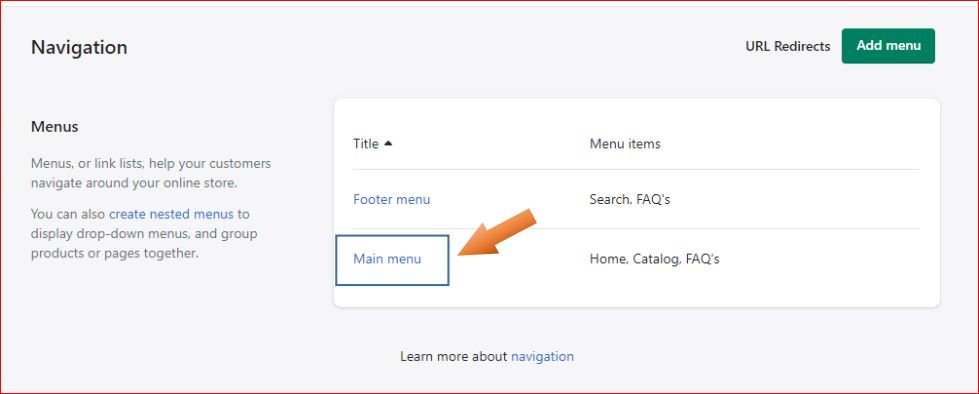 how to create navigational panel in shopify step-2
